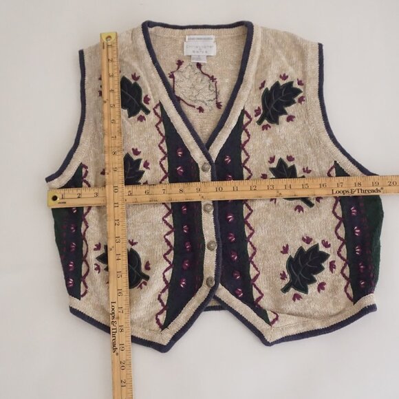 Vintage Christopher & Banks Leaf Embroidered Knit Sweater Vest Cottagecore S - Picture 3 of 7